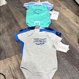 2 set of 6 pack Blue and Gray Baby Bodysuit Set